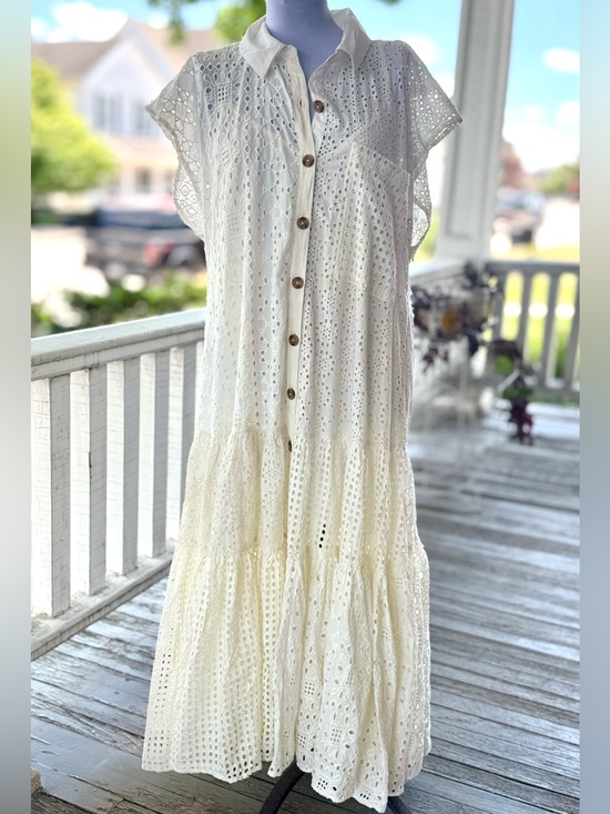 Free People Dresses & Skirts - Free People Ivory Eyelet Button-Front Maxi Dress
